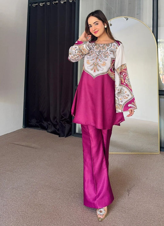 2pcs Digital Printed Cord Set for Girls & Women Shamoze Silk